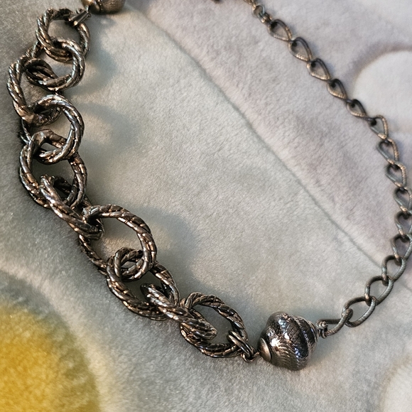 LIZ CLAIBORNE Chunky Double Rope Necklace Oxidized Silver Tone LOT710 - Picture 9 of 11